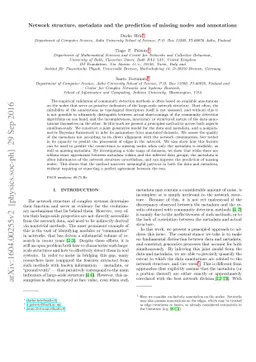 Network structure, metadata and the prediction of missing nodes and
  annotations