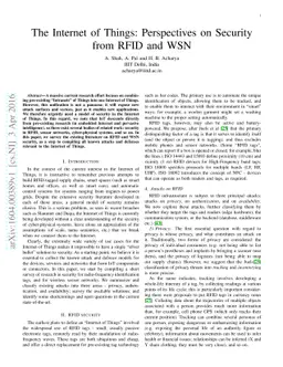 The Internet of Things: Perspectives on Security from RFID and WSN