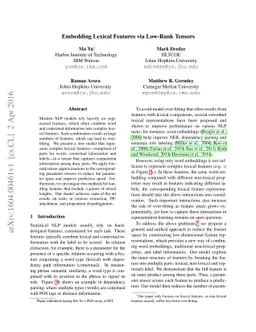 Embedding Lexical Features via Low-Rank Tensors