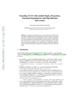 Extending DLR with Labelled Tuples, Projections, Functional Dependencies
  and Objectification (full version)