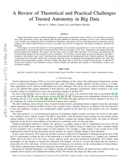 A Review of Theoretical and Practical Challenges of Trusted Autonomy in
  Big Data