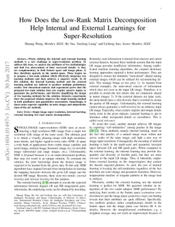 How Does the Low-Rank Matrix Decomposition Help Internal and External
  Learnings for Super-Resolution