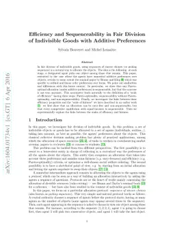 Efficiency and Sequenceability in Fair Division of Indivisible Goods
  with Additive Preferences