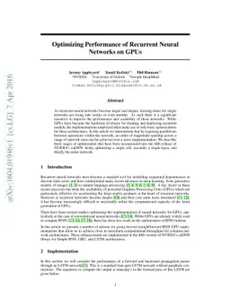 Optimizing Performance of Recurrent Neural Networks on GPUs