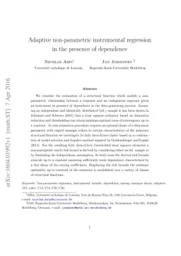 Adaptive non-parametric instrumental regression in the presence of
  dependence