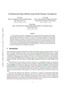 Combinatorial Topic Models using Small-Variance Asymptotics