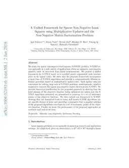 A Unified Framework for Sparse Non-Negative Least Squares using
  Multiplicative Updates and the Non-Negative Matrix Factorization Problem
