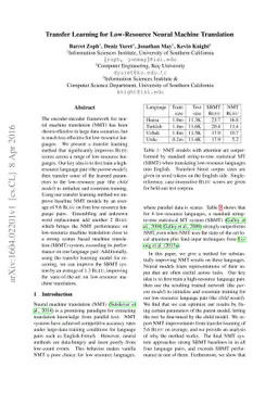 Transfer Learning for Low-Resource Neural Machine Translation