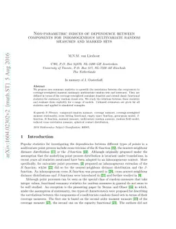 Non-parametric indices of dependence between components for
  inhomogeneous multivariate random measures and marked sets