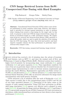 CNN Image Retrieval Learns from BoW: Unsupervised Fine-Tuning with Hard
  Examples