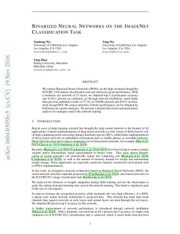 Binarized Neural Networks on the ImageNet Classification Task