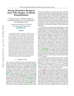 Sweep Distortion Removal from THz Images via Blind Demodulation