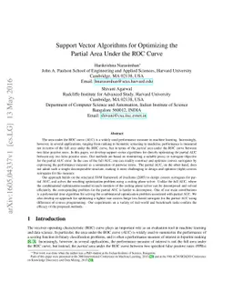 Support Vector Algorithms for Optimizing the Partial Area Under the ROC
  Curve