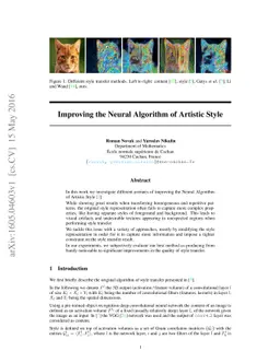 Improving the Neural Algorithm of Artistic Style