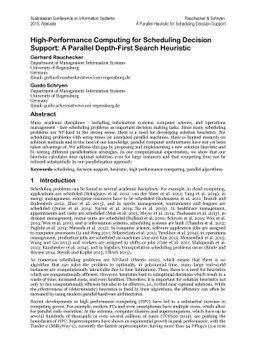 High-Performance Computing for Scheduling Decision Support: A Parallel
  Depth-First Search Heuristic