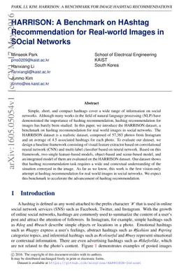 HARRISON: A Benchmark on HAshtag Recommendation for Real-world Images in
  Social Networks