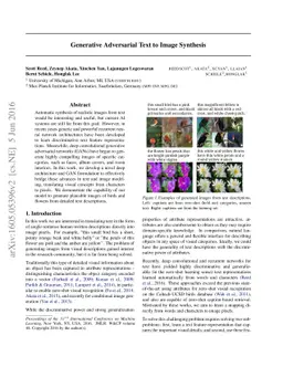 Generative Adversarial Text to Image Synthesis