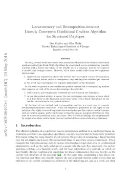 Linear-memory and Decomposition-invariant Linearly Convergent
  Conditional Gradient Algorithm for Structured Polytopes