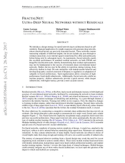 FractalNet: Ultra-Deep Neural Networks without Residuals