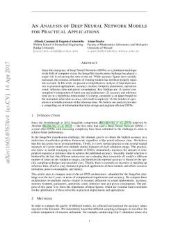 An Analysis of Deep Neural Network Models for Practical Applications