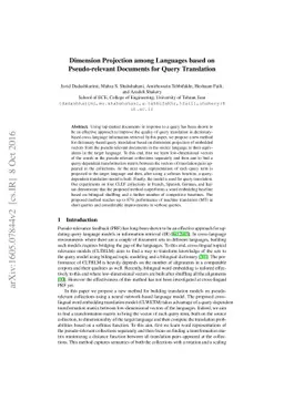 Dimension Projection among Languages based on Pseudo-relevant Documents
  for Query Translation