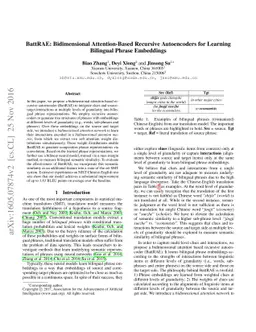 BattRAE: Bidimensional Attention-Based Recursive Autoencoders for
  Learning Bilingual Phrase Embeddings