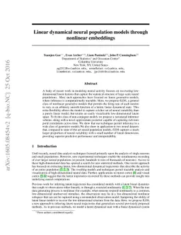 Linear dynamical neural population models through nonlinear embeddings