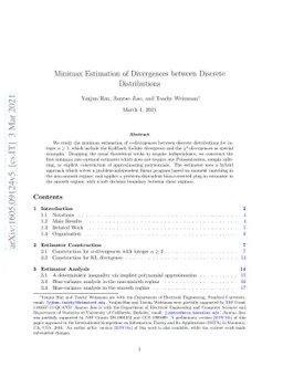 Minimax Rate-Optimal Estimation of Divergences between Discrete
  Distributions