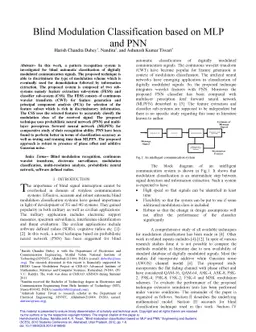 Blind Modulation Classification based on MLP and PNN