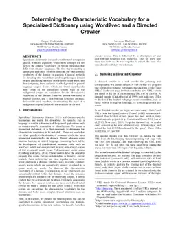 Determining the Characteristic Vocabulary for a Specialized Dictionary
  using Word2vec and a Directed Crawler