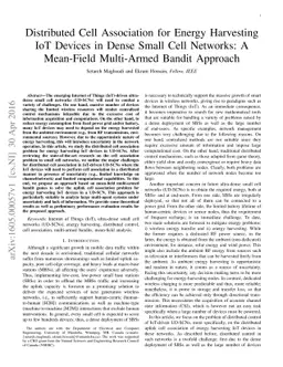 Distributed Cell Association for Energy Harvesting IoT Devices in Dense
  Small Cell Networks: A Mean-Field Multi-Armed Bandit Approach