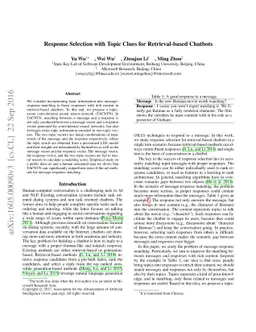 Response Selection with Topic Clues for Retrieval-based Chatbots