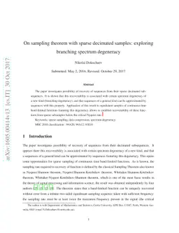 On sampling theorem with sparse decimated samples: exploring branching
  spectrum degeneracy