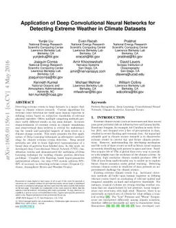 Application of Deep Convolutional Neural Networks for Detecting Extreme
  Weather in Climate Datasets