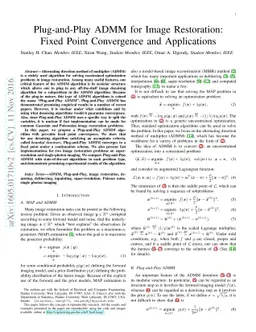 Plug-and-Play ADMM for Image Restoration: Fixed Point Convergence and
  Applications