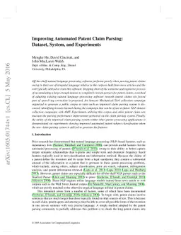 Improving Automated Patent Claim Parsing: Dataset, System, and
  Experiments