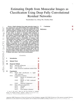 Estimating Depth from Monocular Images as Classification Using Deep
  Fully Convolutional Residual Networks