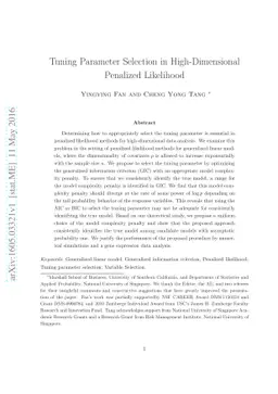 Tuning parameter selection in high dimensional penalized likelihood