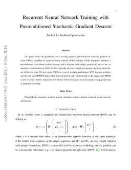 Recurrent neural network training with preconditioned stochastic
  gradient descent