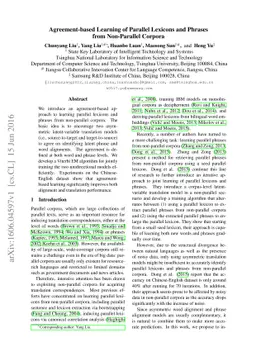 Agreement-based Learning of Parallel Lexicons and Phrases from
  Non-Parallel Corpora