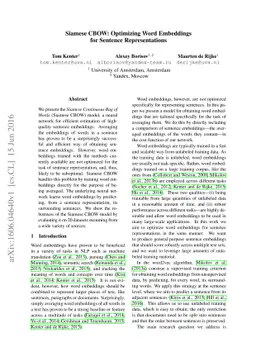 Siamese CBOW: Optimizing Word Embeddings for Sentence Representations