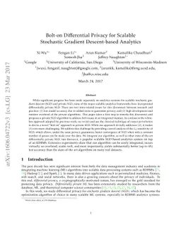 Bolt-on Differential Privacy for Scalable Stochastic Gradient
  Descent-based Analytics