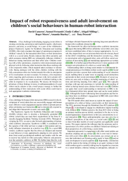 Impact of robot responsiveness and adult involvement on children's
  social behaviours in human-robot interaction