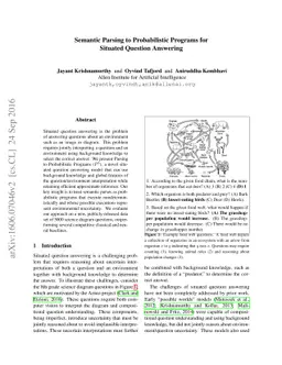 Semantic Parsing to Probabilistic Programs for Situated Question
  Answering