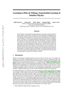 Learning to Poke by Poking: Experiential Learning of Intuitive Physics