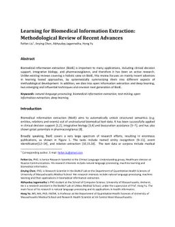 Learning for Biomedical Information Extraction: Methodological Review of
  Recent Advances