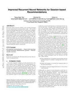 Improved Recurrent Neural Networks for Session-based Recommendations