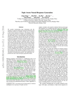 Topic Aware Neural Response Generation