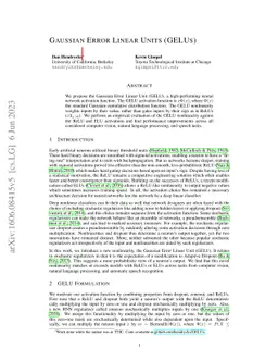 Gaussian Error Linear Units (GELUs)