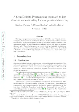 A Semi-Definite Programming approach to low dimensional embedding for
  unsupervised clustering